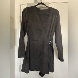 Zara V-Neck Romper/Dress | Black Suede
